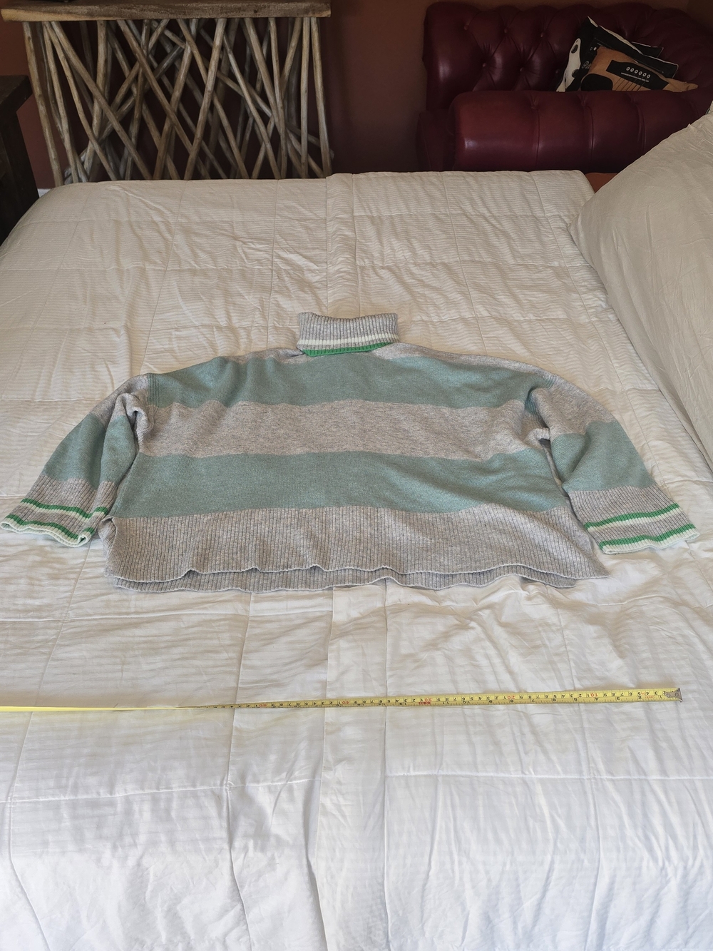 J.Crew Supersoft Yarn Striped Turtleneck Sweater Heather Grey Mint Neon 2X